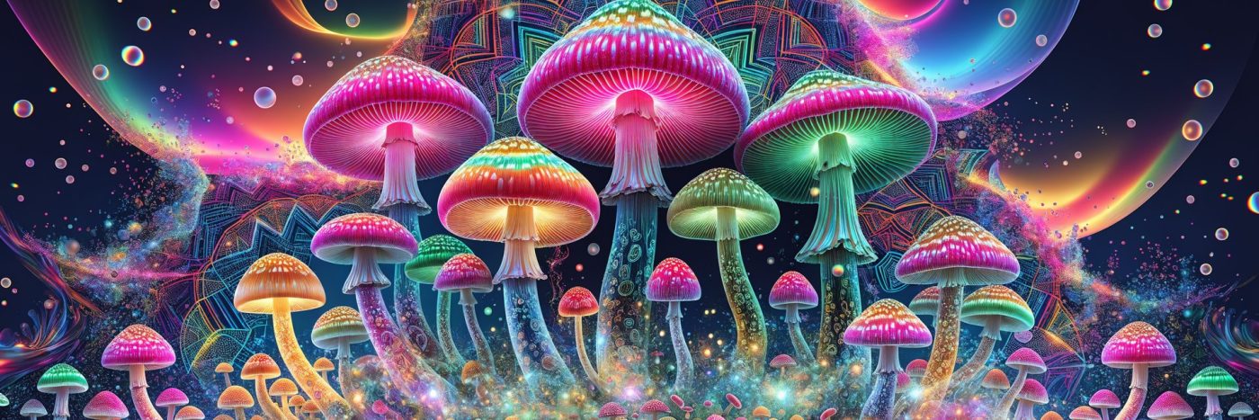 Vibrant psychedelic magic mushroom illustration