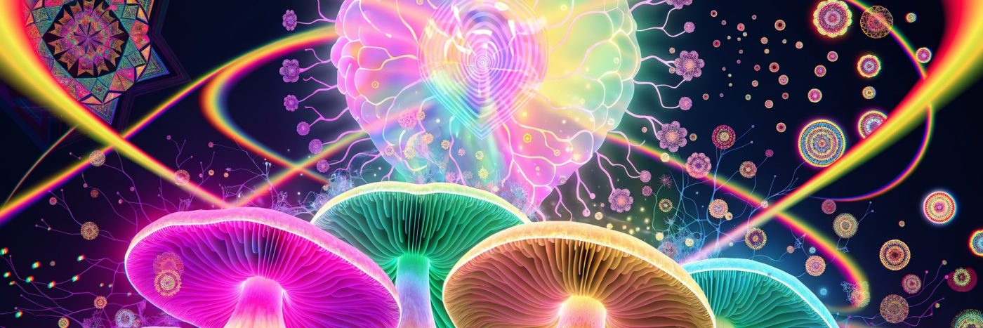 Vibrant psychedelic magic mushroom illustration