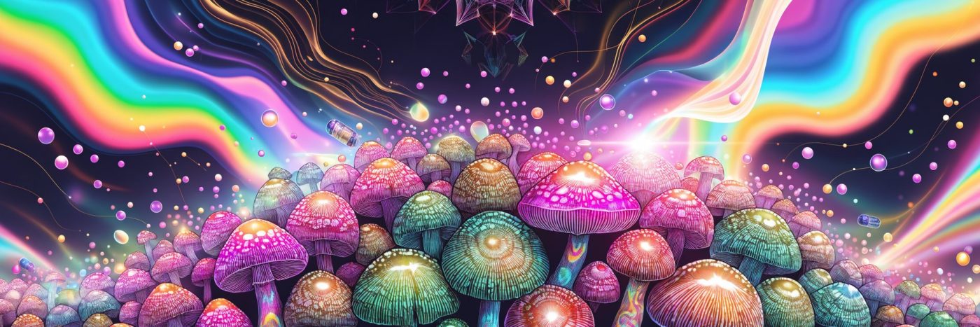 Vibrant psychedelic magic mushroom illustration