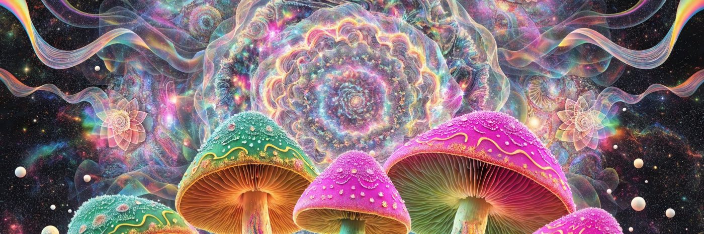 Vibrant psychedelic magic mushroom illustration