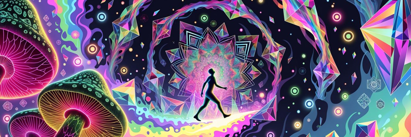 Vibrant psychedelic magic mushroom illustration