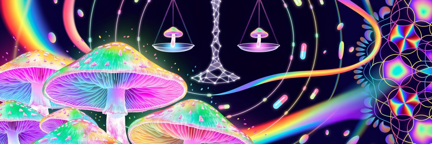 Vibrant psychedelic magic mushroom illustration