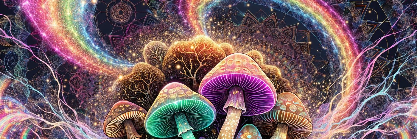 Vibrant psychedelic magic mushroom illustration
