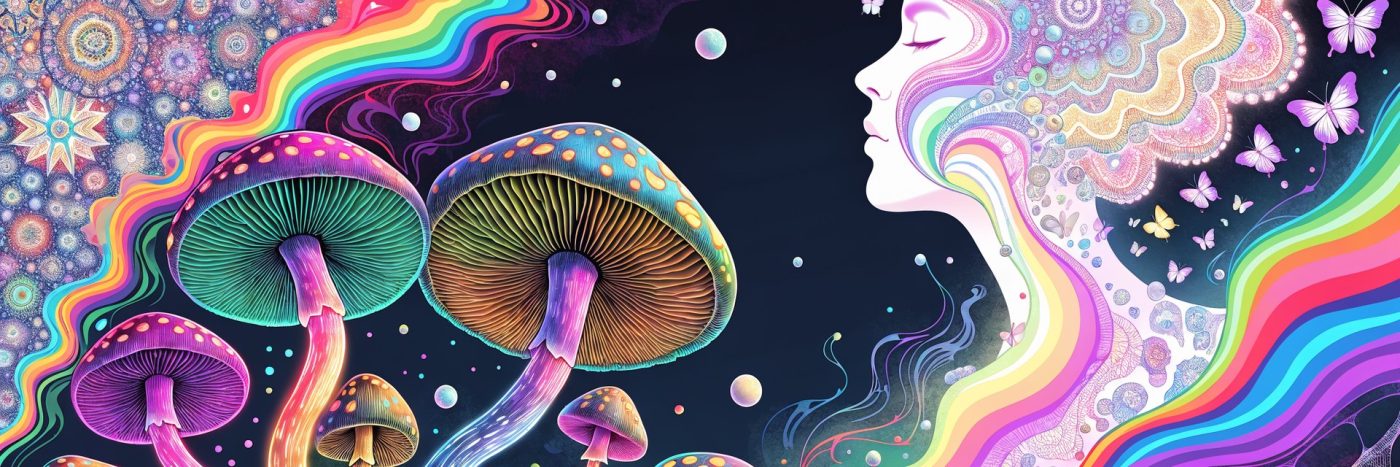 Vibrant psychedelic magic mushroom illustration