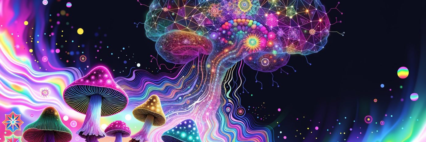 Vibrant psychedelic magic mushroom illustration