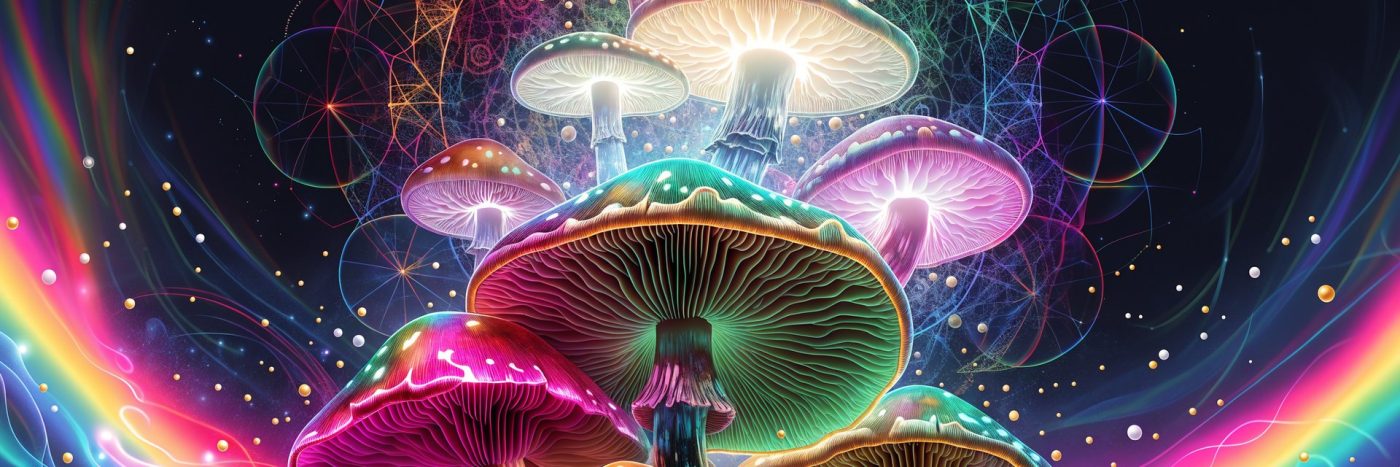 Vibrant psychedelic magic mushroom illustration