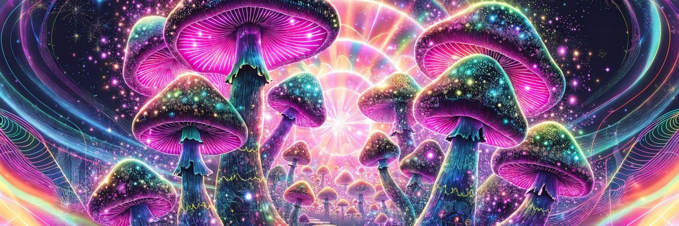 Vibrant psychedelic magic mushroom illustration